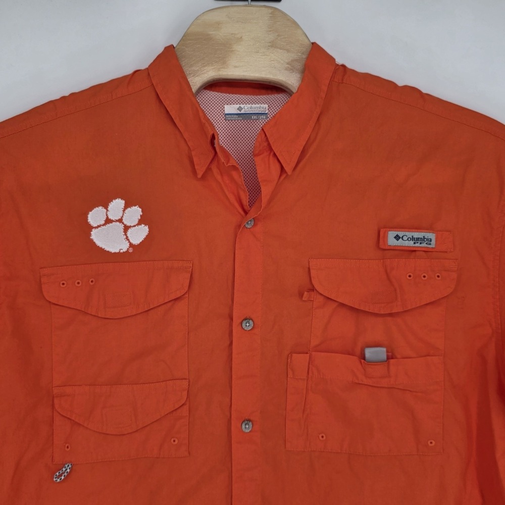 Columbia PFG Clemson Tigers Shirt Mens 2XL Orange XXL Button Up Vented Outdoors - Picture 2 of 9